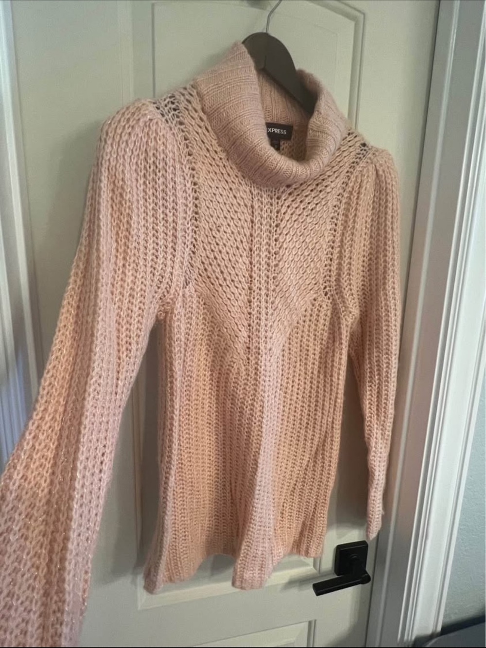 Express Blush Pink Open-Knit Cowl Neck Sweater